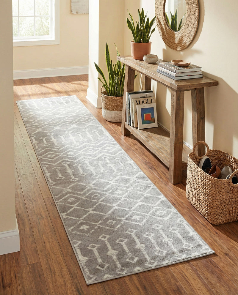 Marrakech Lattice Collection Area Rug - Medina (Light Gray) Runner Light Gray  lifestyle 52