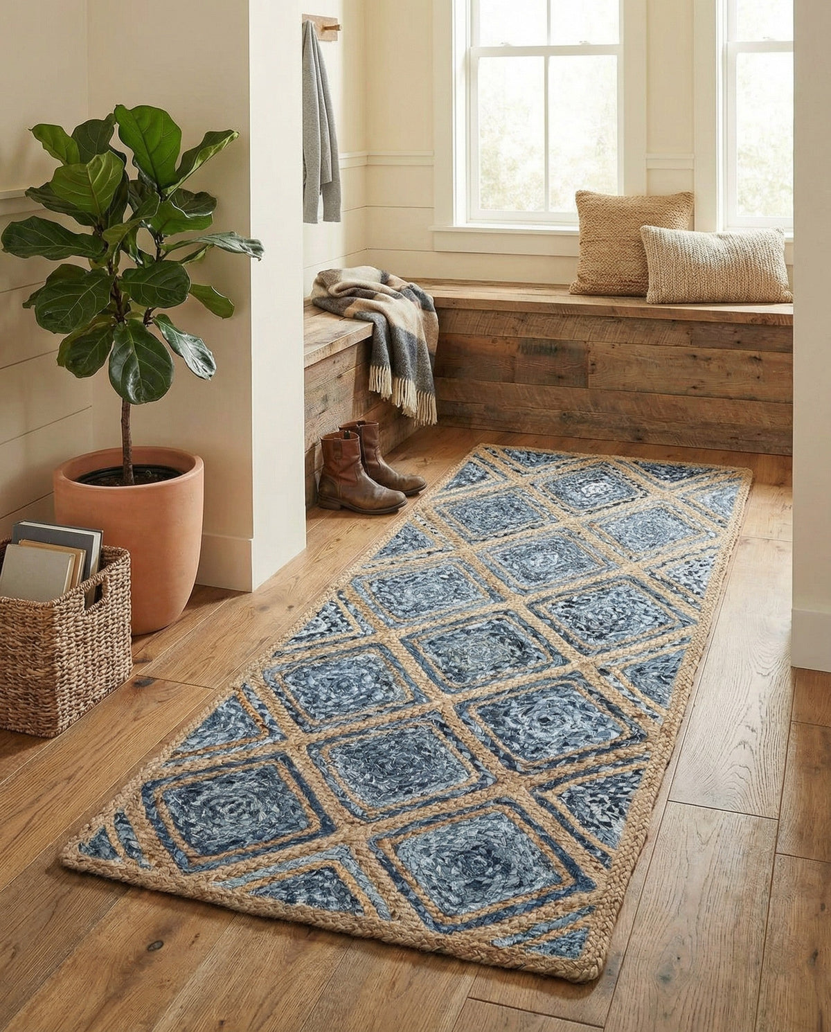 Woven Seaside Jute Collection Area Rug - Marina Runner Blue  lifestyle 124