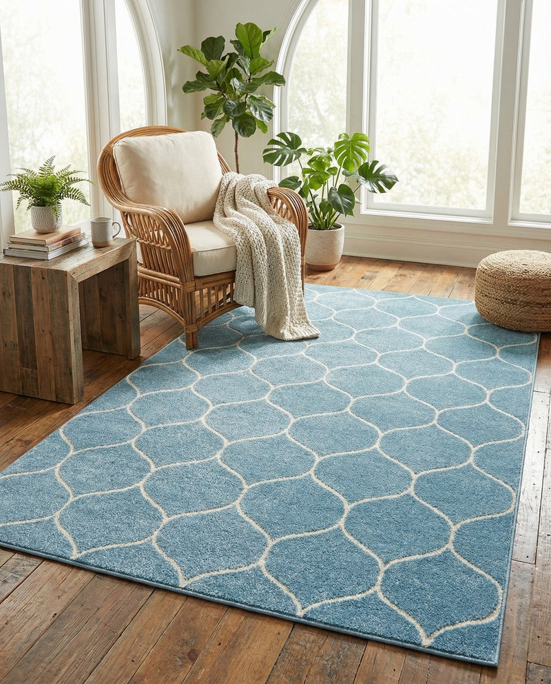 Trellis Mosaic Collection Area Rug -  Pergolatown (Light Blue) Rectangle Light Blue  lifestyle 13