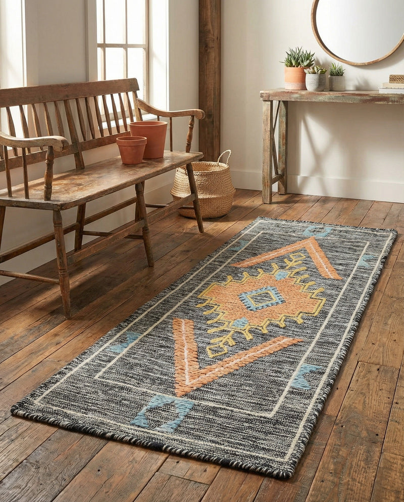 Caspian Wool Collection Area Rug - Ephesus Runner Charcoal Gray  lifestyle 43