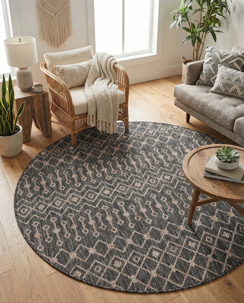 Savannah Pergola Collection Area Rug -  Pergola (Charcoal Gray) Round Charcoal Gray  lifestyle 72