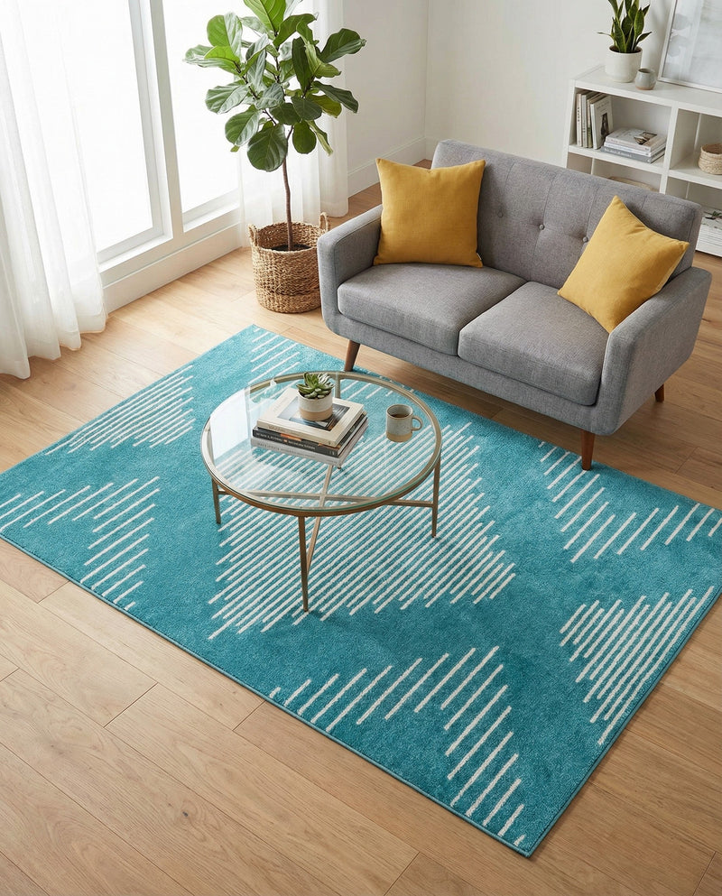 Seychelles Stripes Collection Area Rug - Mahe (Turquoise) Rectangle Turquoise  lifestyle 13