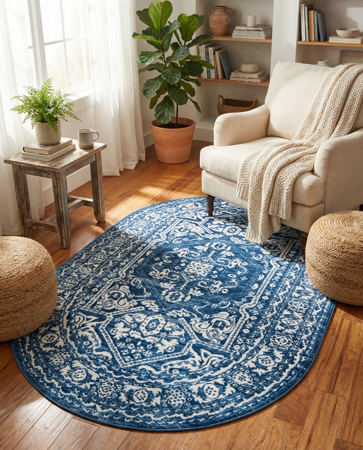 Charleston Elegance Collection Area Rug - Harborview Oval Blue  lifestyle 194