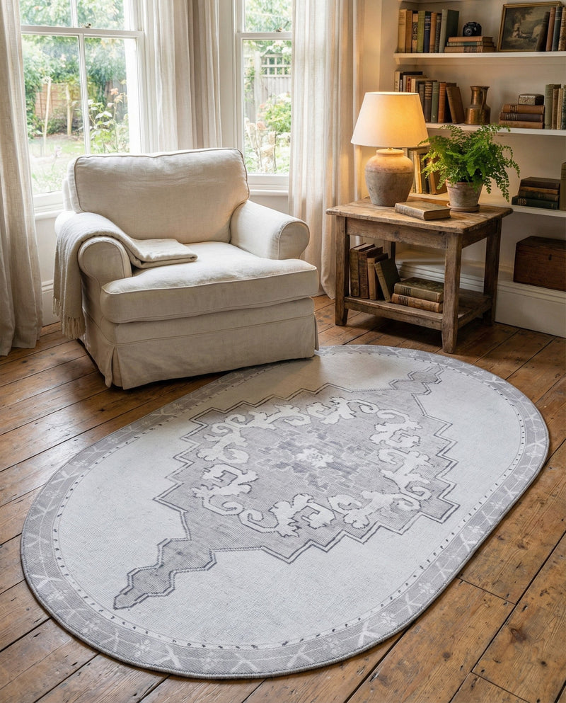 Heritage Elegance Collection Area Rug -  Winterthur (white Gray) Oval white Gray  lifestyle 74