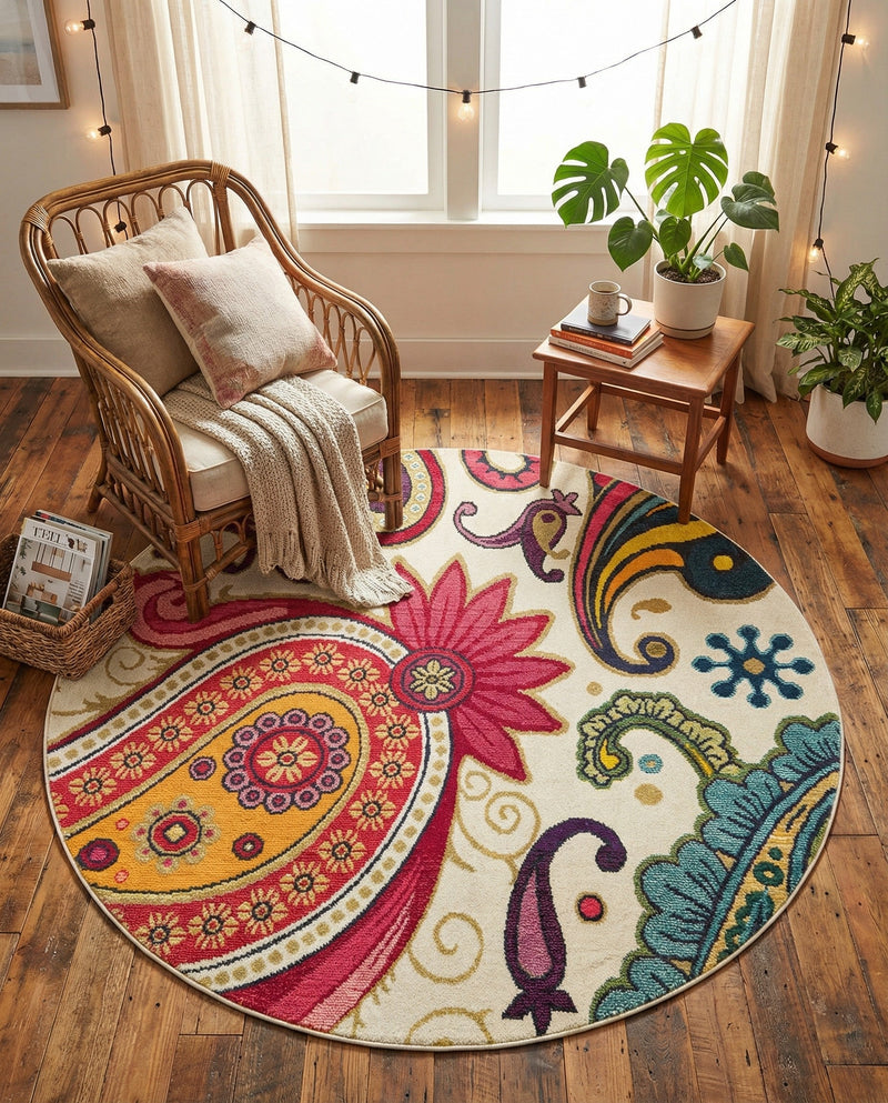Marrakesh Elegance Collection Area Rug -  Beni Round Cream  lifestyle 63
