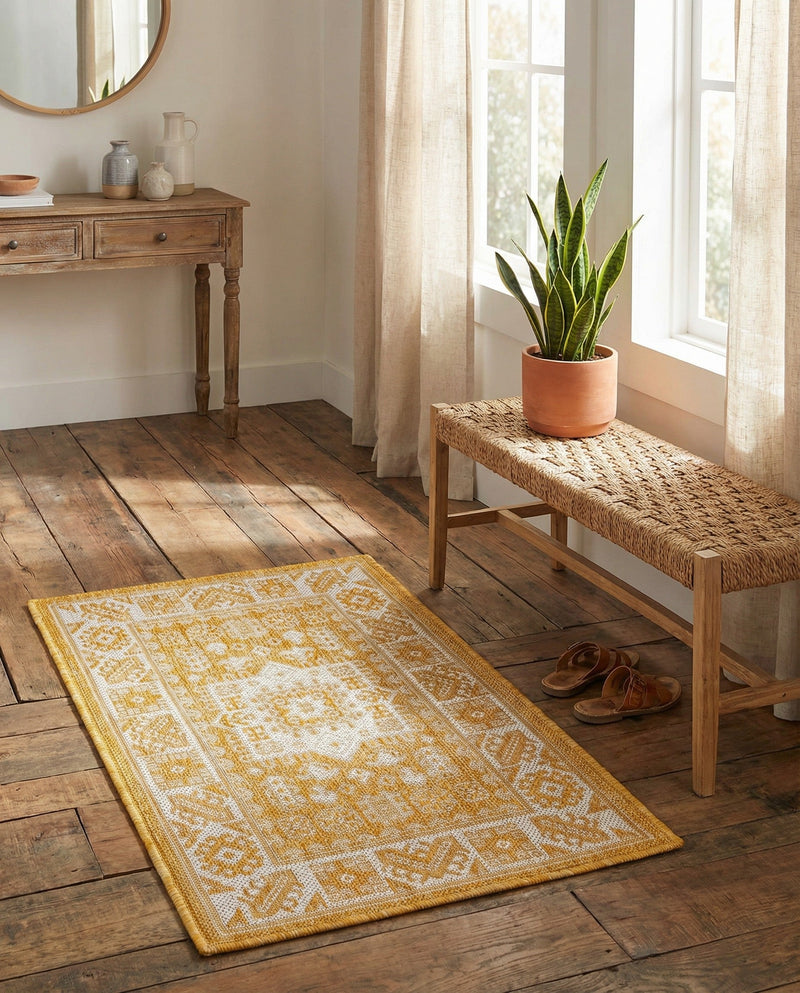 Tribal Terrace Treasures Collection Area Rug -  Incan Isle (Yellow) Rectangle Yellow  lifestyle 33