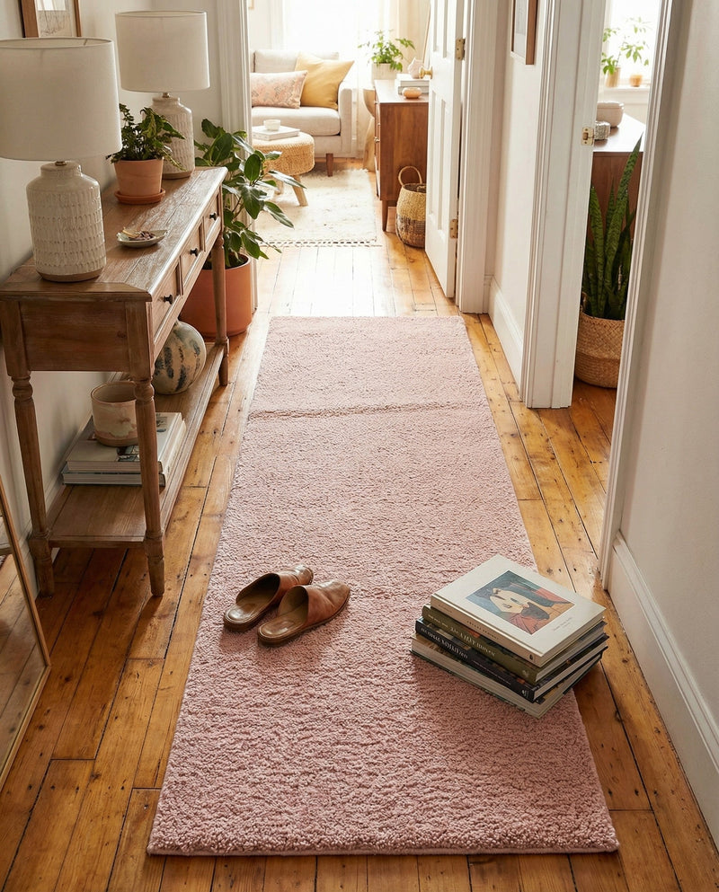 Solid Shag Seaside Collection Area Rug - Azure Cove (Pink) Runner Pink  lifestyle 26