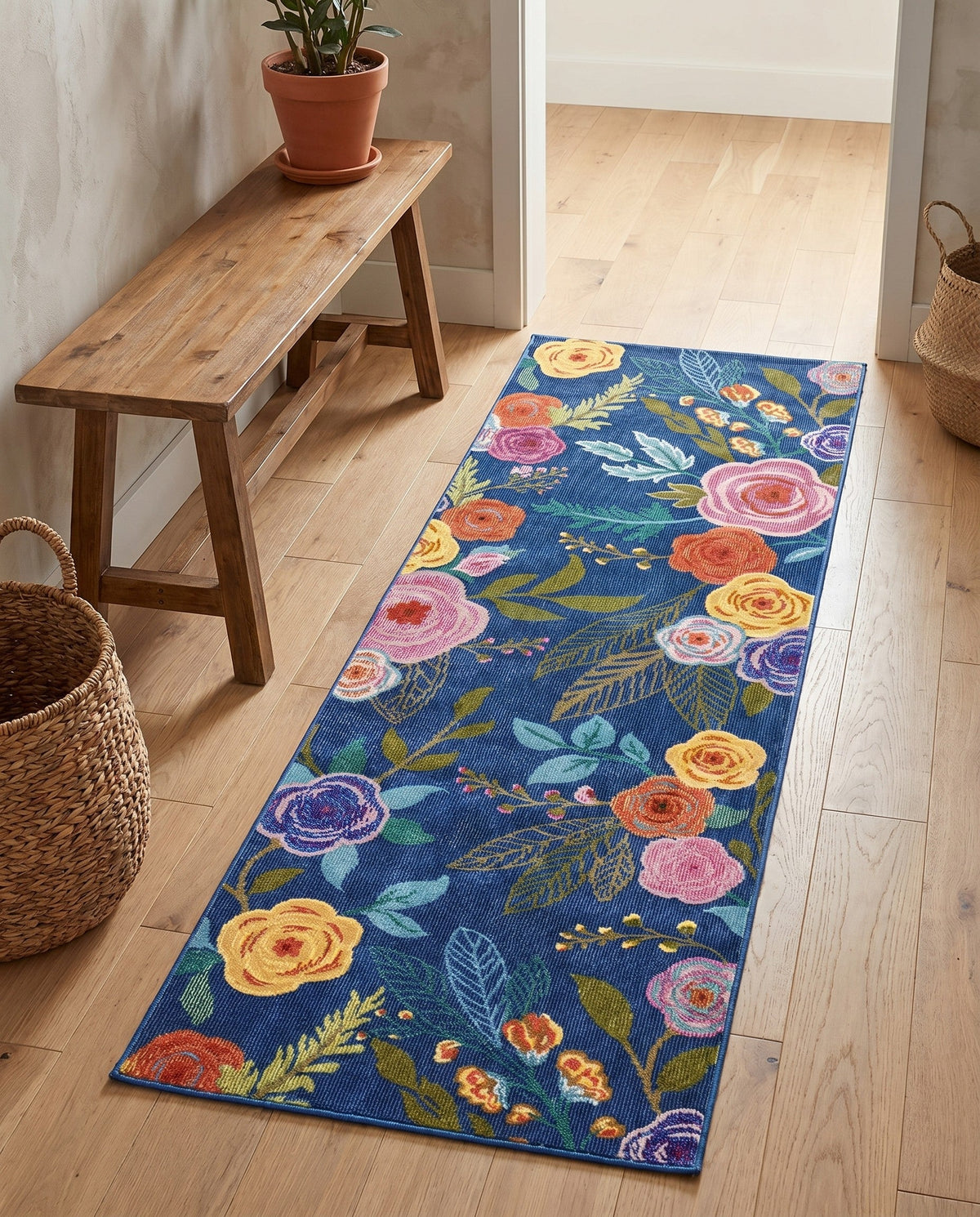 Meadow Breeze Collection Area Rug -  Petal Runner Blue  lifestyle 222