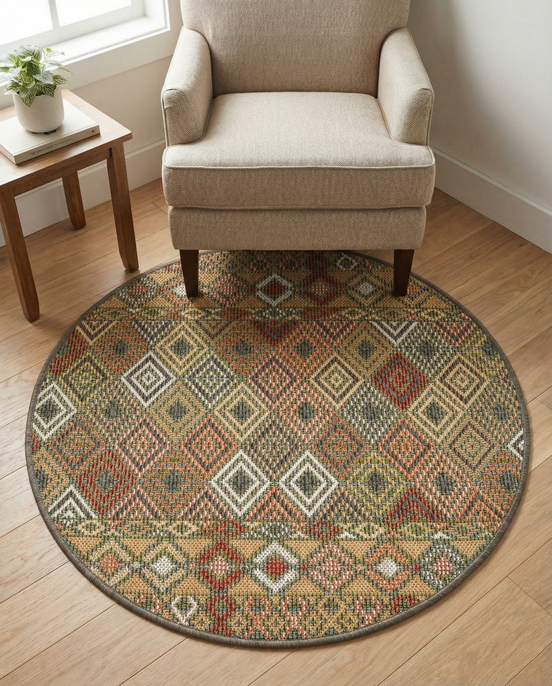 Coastal Terrace Collection Area Rug -  Pelican Round Multi  lifestyle 57