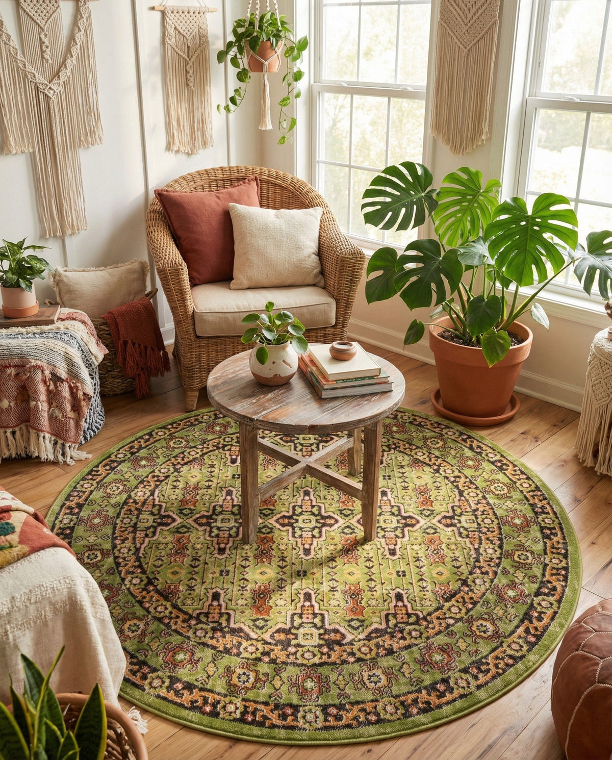 Geneva Terrace Collection Area Rug -  Nyon Round Green  lifestyle 111