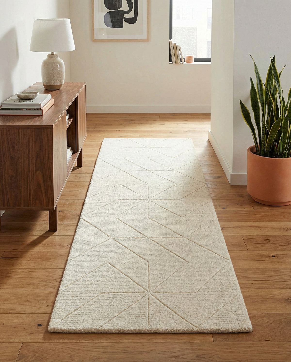 Nordic Loom Geometric Collection Area Rug - Oslo Runner Pearl Ivory  lifestyle 140
