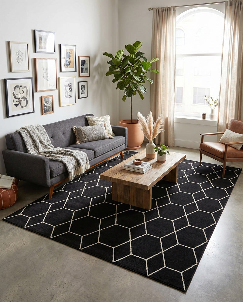 Trellis Mosaic Collection Area Rug - Arborville (Black) Rectangle Black  lifestyle 12