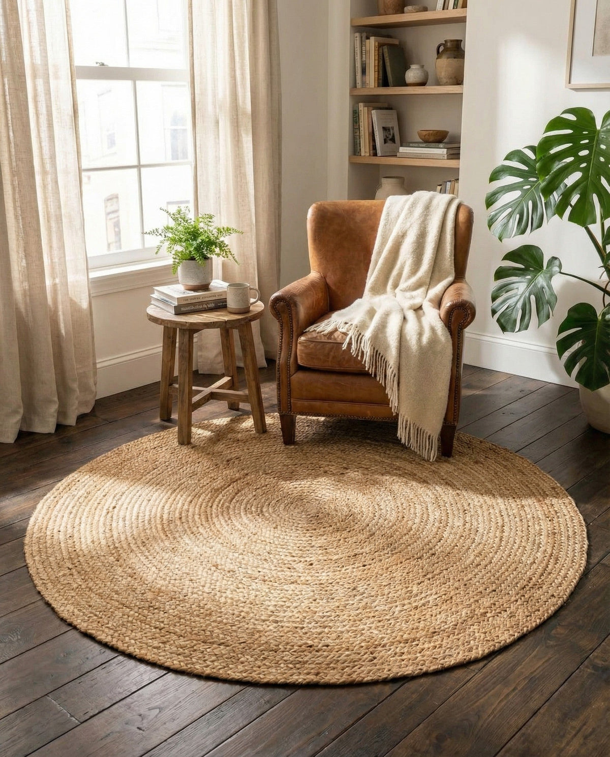 Woven Seaside Jute Collection Area Rug - Savannah (Natural) Round Natural  lifestyle 79