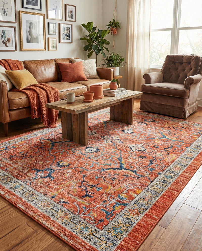 Seville Stripes Collection Area Rug -  Malaga (Brick Red) Rectangle Brick Red  lifestyle 24