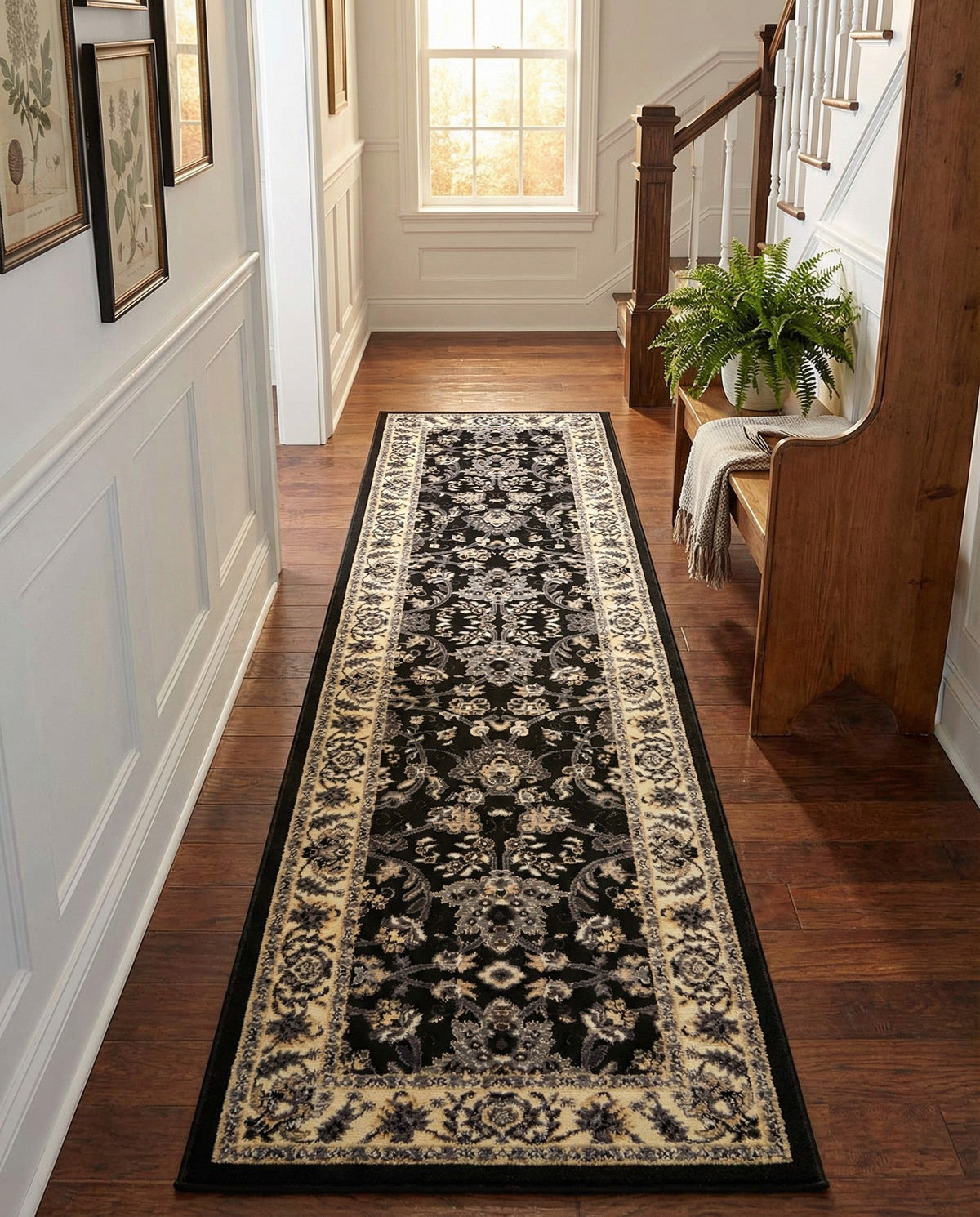 Isfahan Elegance Collection Area Rug - Naghsh-e Jahan (Black) Runner Black  lifestyle 120