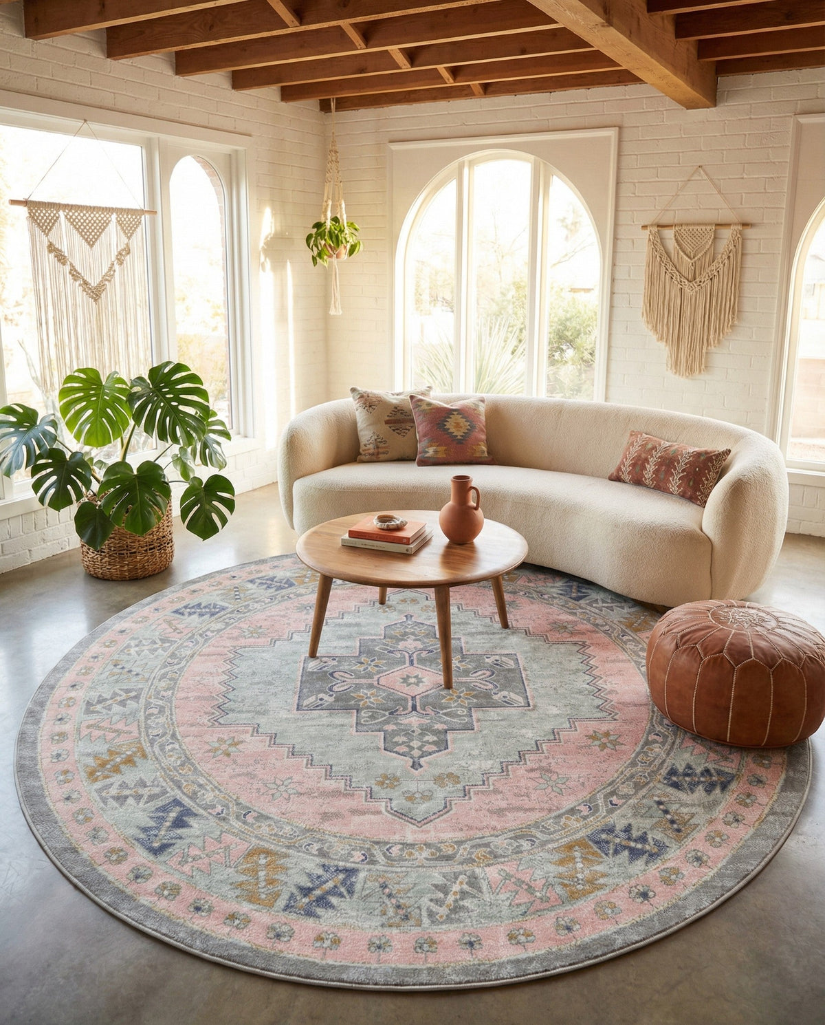Savannah Series Collection Area Rug -  Augusta (Pink) Round Pink  lifestyle 92