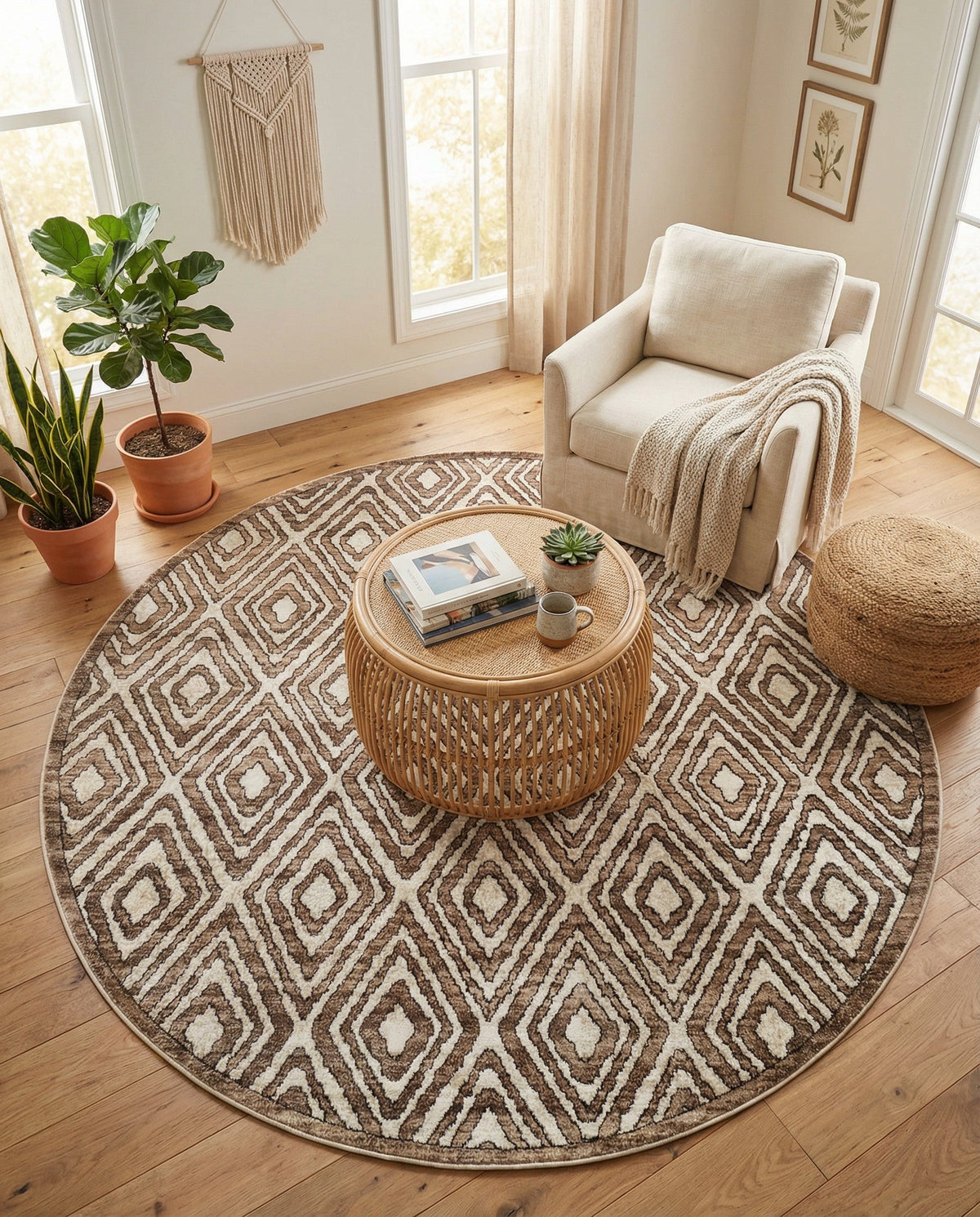 Sanctuary Retreat Collection Area Rug -  Oasis Round Chocolate Brown  lifestyle 178