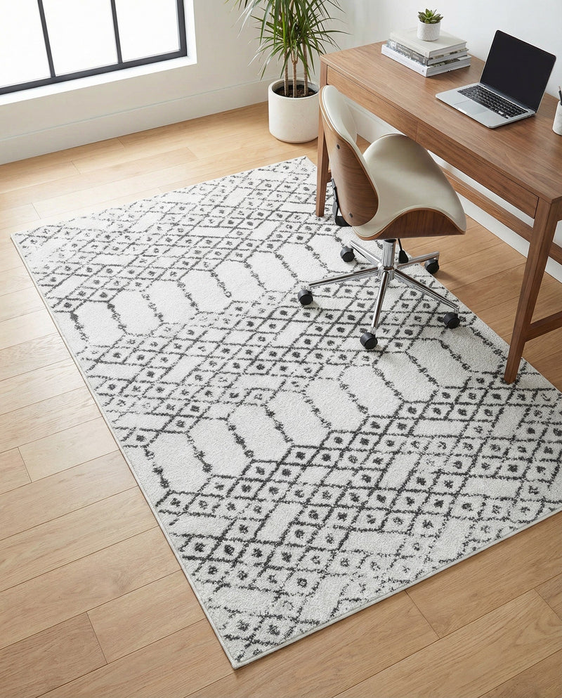 Marrakesh Lattice Collection Area Rug - Casablanca (Ivory Black) Rectangle Ivory Black  lifestyle 6