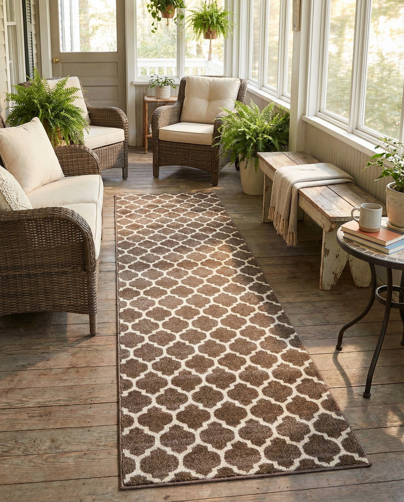 Lattice Gardens Collection Area Rug -  Bloomfield (Brown) Runner Brown  lifestyle 32