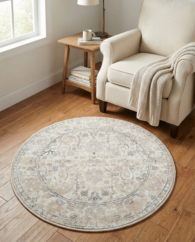 Cascade Range Collection Area Rug -  Shasta (Ivory) Round Ivory  lifestyle 90