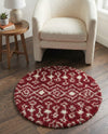 Berber Lattice Shag Collection Area Rug - Atlas (Burgundy Red) Round Burgundy Red  lifestyle 56