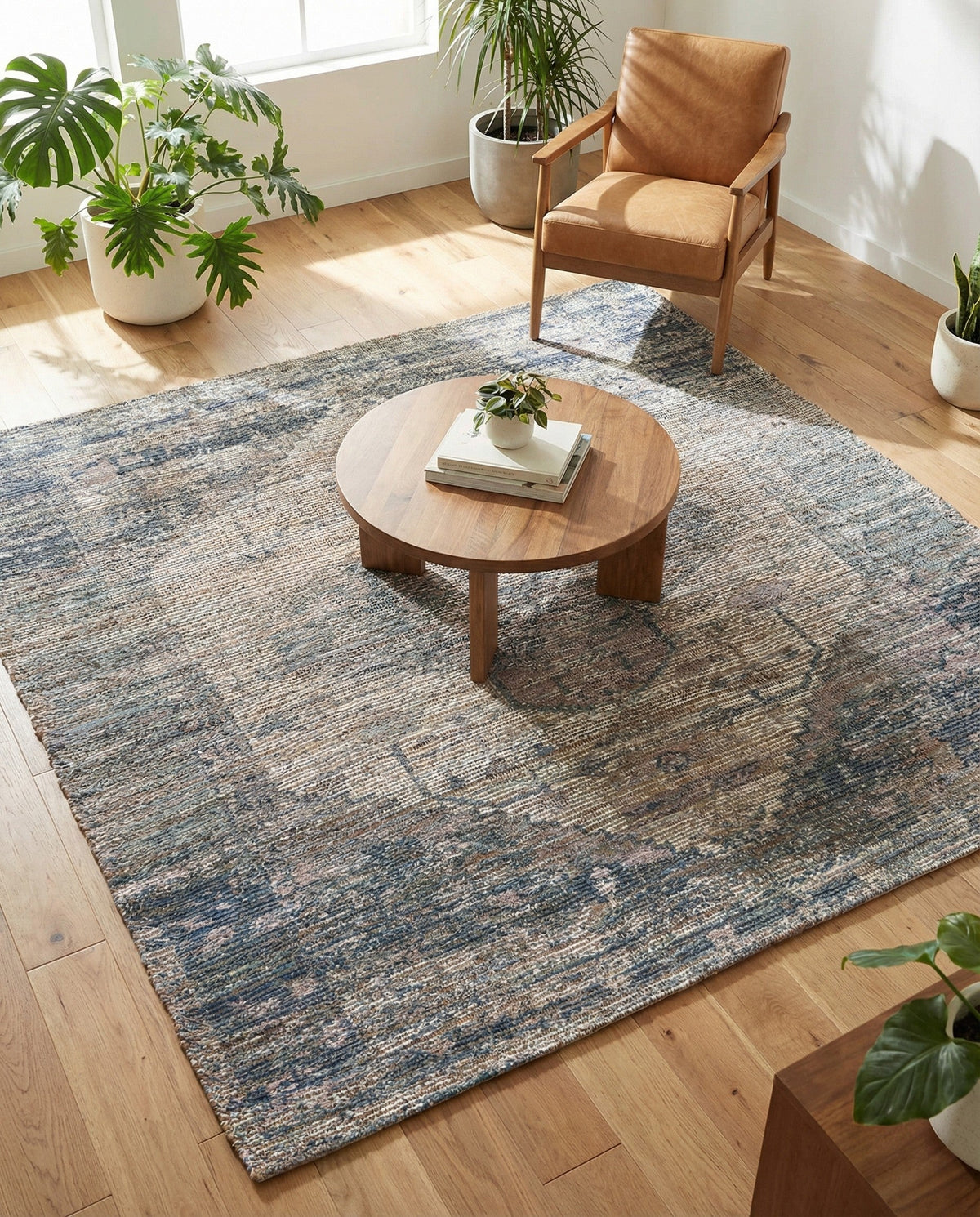 Savannah Threads Collection Area Rug - Sahara Square Blue  lifestyle 90