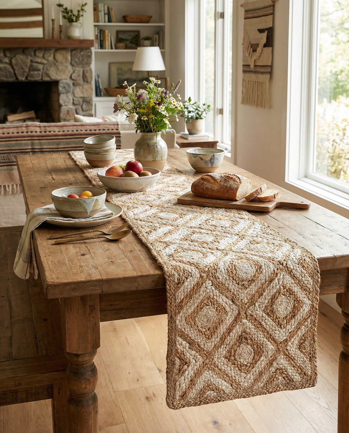 Woven Seaside Jute Collection Area Rug - Marina Table Runner Natural  lifestyle 121