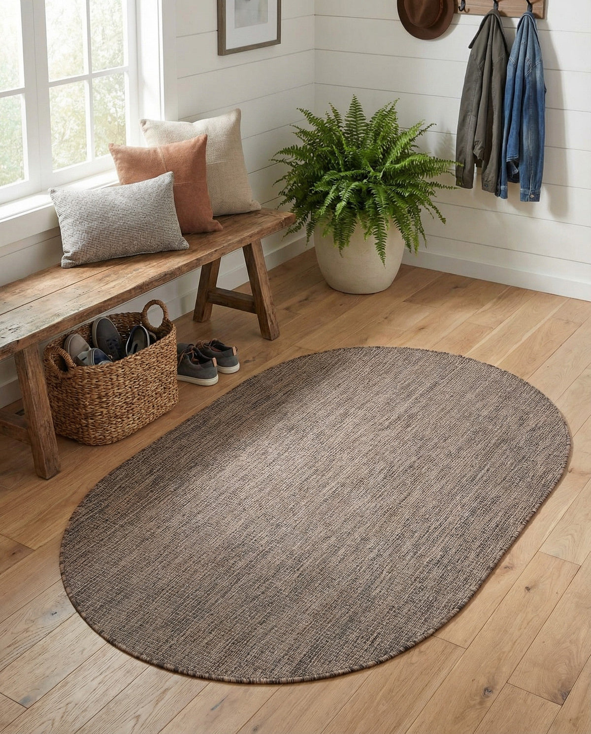Seaside Serenity Collection Area Rug - Veranda (Light Brown) Oval Light Brown  lifestyle 109