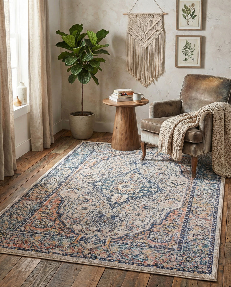 Seville Stripes Collection Area Rug - Cadiz (Blue) Rectangle Blue  lifestyle 7