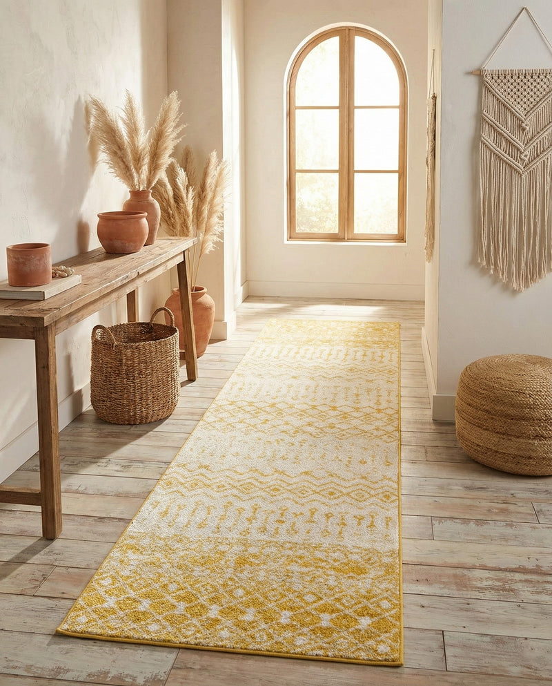 Mediterranean Lattice Collection Area Rug -  Casablanca (Ivory and Yellow) Runner Ivory and Yellow  lifestyle 79