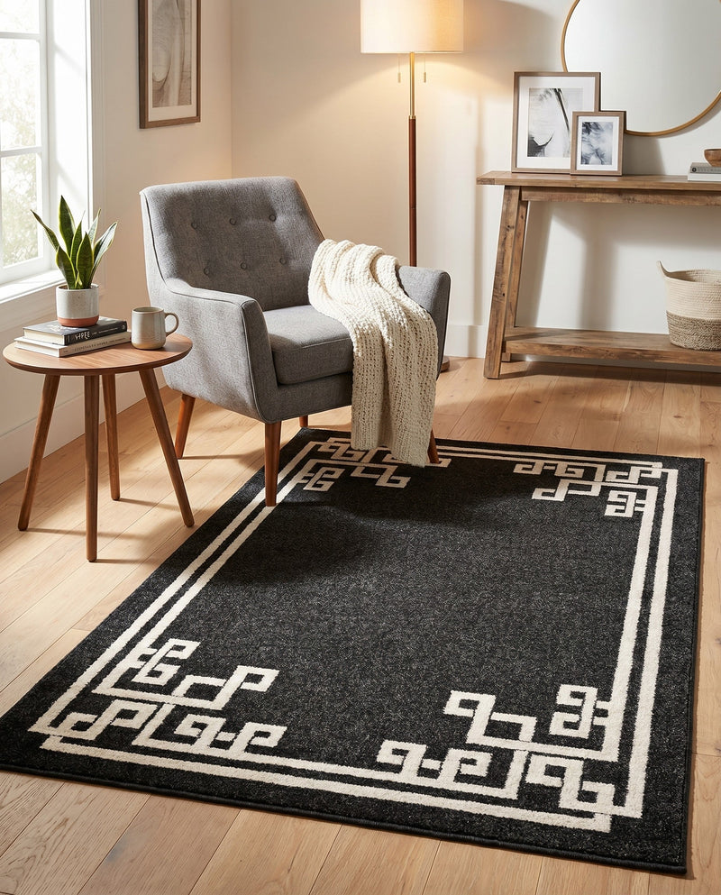 Aegean Labyrinth Collection Area Rug -  Rhodes Rectangle Black  lifestyle 19