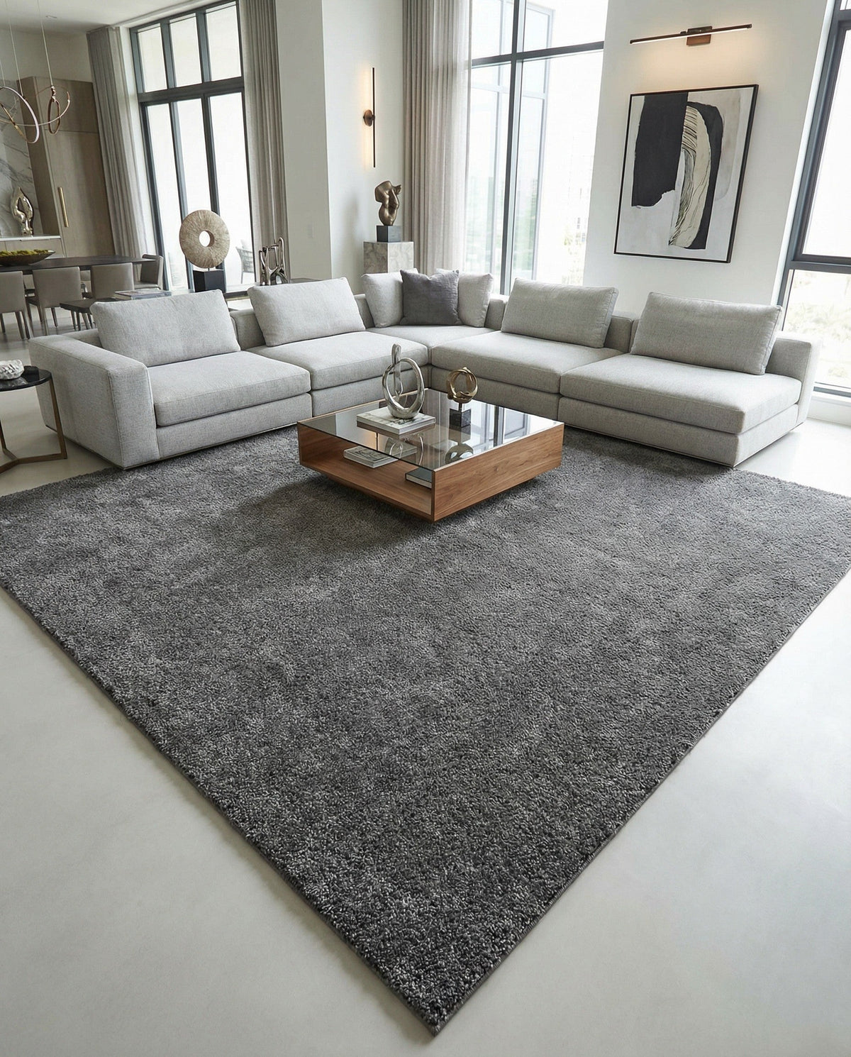 Solid Shag Seaside Collection Area Rug - Azure Cove (Gray) Square Gray  lifestyle 93