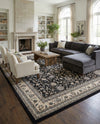 Isfahan Elegance Collection Area Rug - Naghsh-e Jahan (Black) Rectangle Black  lifestyle 48