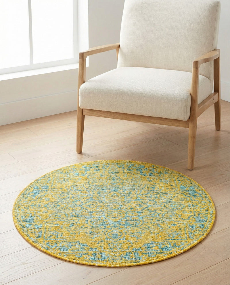 Urban Oasis Rugs Collection Area Rug -  Penthouse (Yellow and Aqua) Round Yellow and Aqua  lifestyle 49