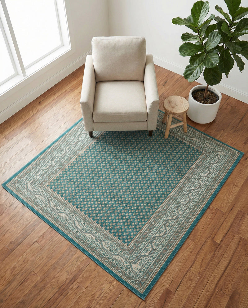 Soho Elegance Collection Area Rug -  Mercer (Turquoise) Square Turquoise  lifestyle 77