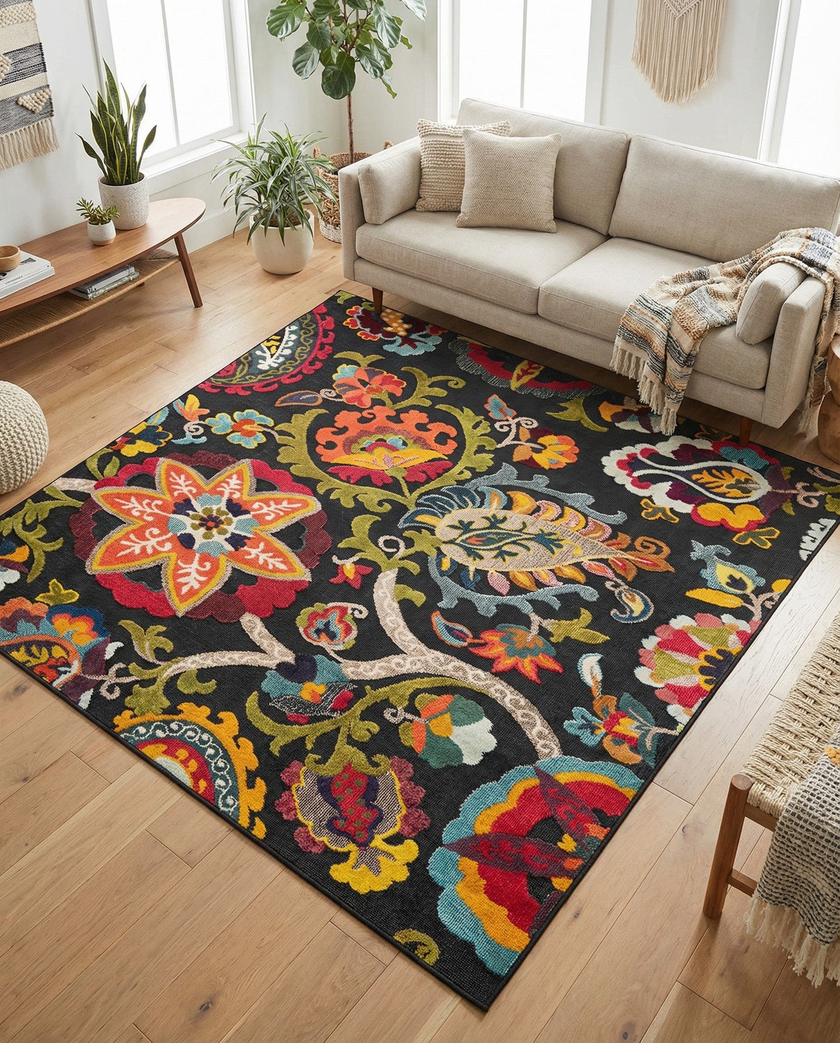 Outdoor Marrakesh Collection Area Rug - Fes Square Multi Black  lifestyle 149