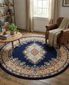 Tabriz Tapestry Collection Area Rug - Azerbaijan (Navy Blue) Round Navy Blue  lifestyle 52