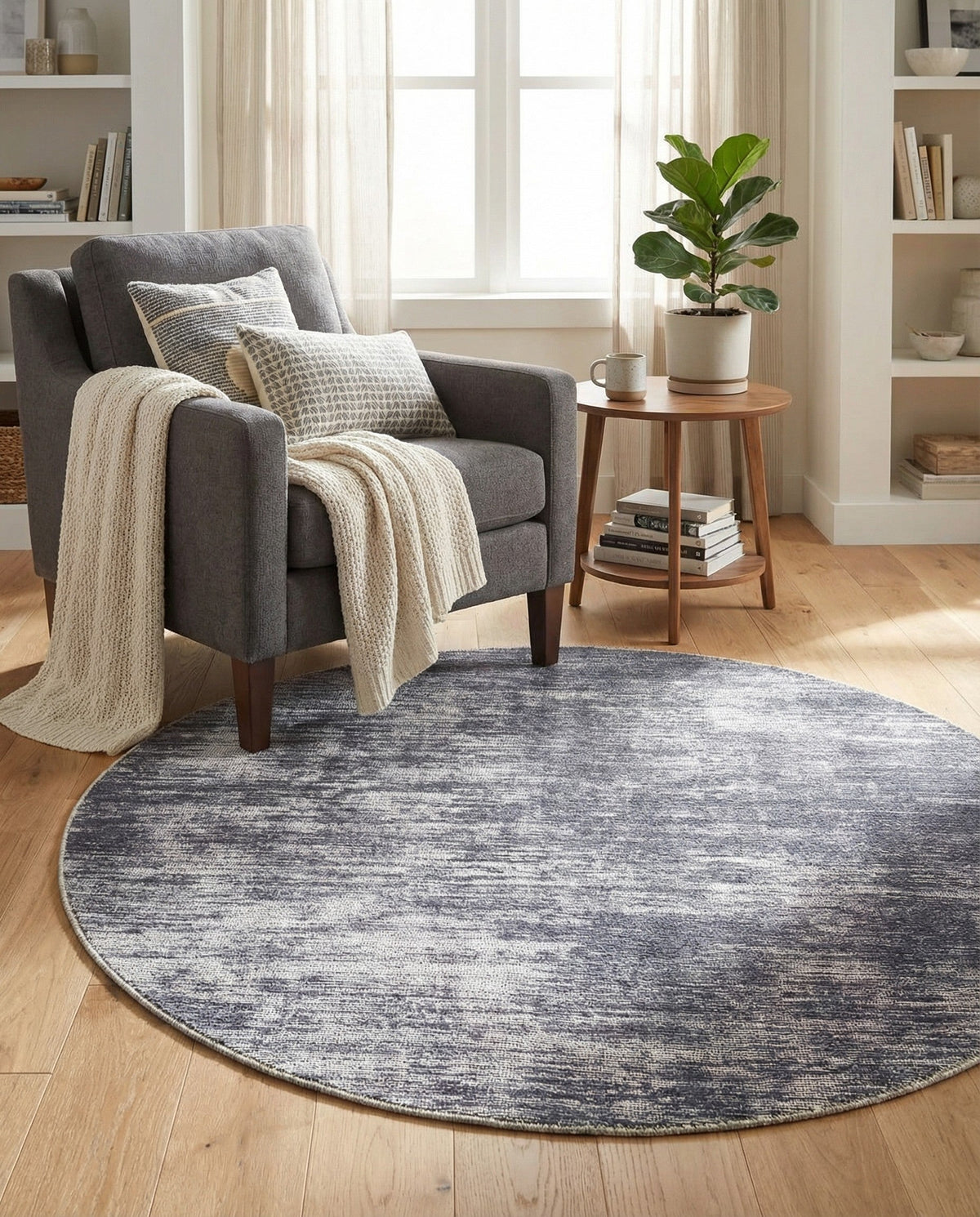 Sahara Essence Collection Area Rug - Oasis (Gray) Round Gray  lifestyle 88