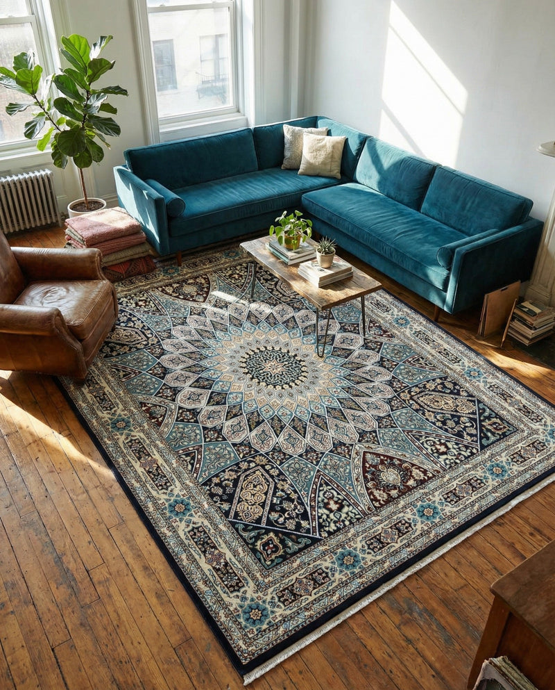 Persian Elegance Collection Area Rug -  Hamedan (Navy Blue) Rectangle Navy Blue  lifestyle 21