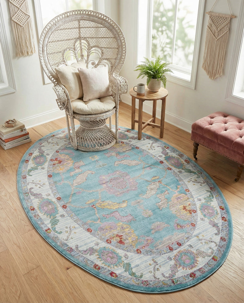 Arcadia Rugs Collection Area Rug - Eden (Aqua and Blue) Oval Aqua and Blue  lifestyle 69