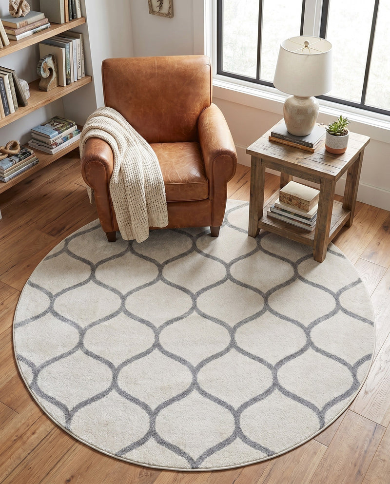 Trellis Mosaic Collection Area Rug -  Pergolatown (Ivory) Round Ivory  lifestyle 87