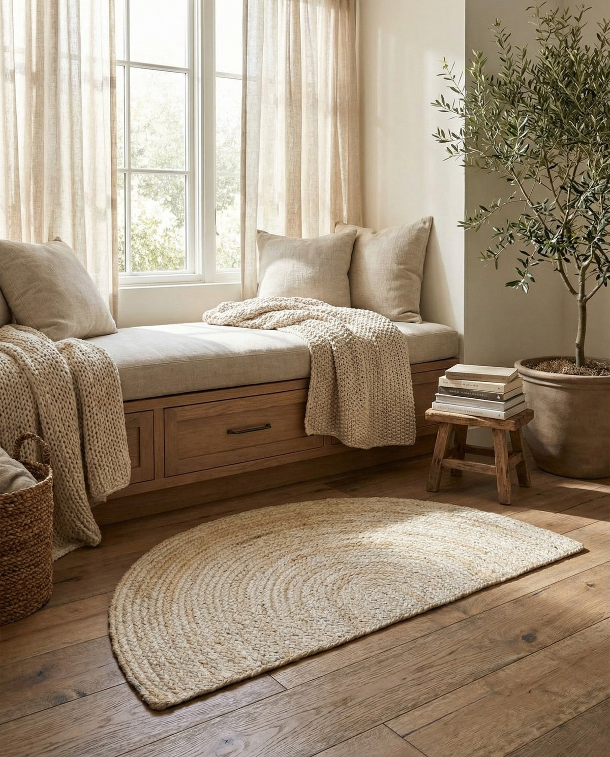 Woven Seaside Jute Collection Area Rug - Savannah (White) Hearth White  lifestyle 91