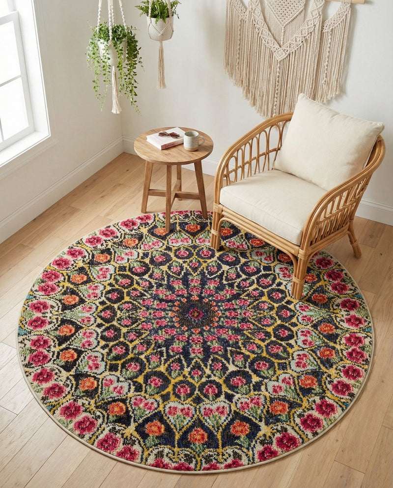 Venetian Tapestry Collection Area Rug -  Burano Round Multi  lifestyle 47