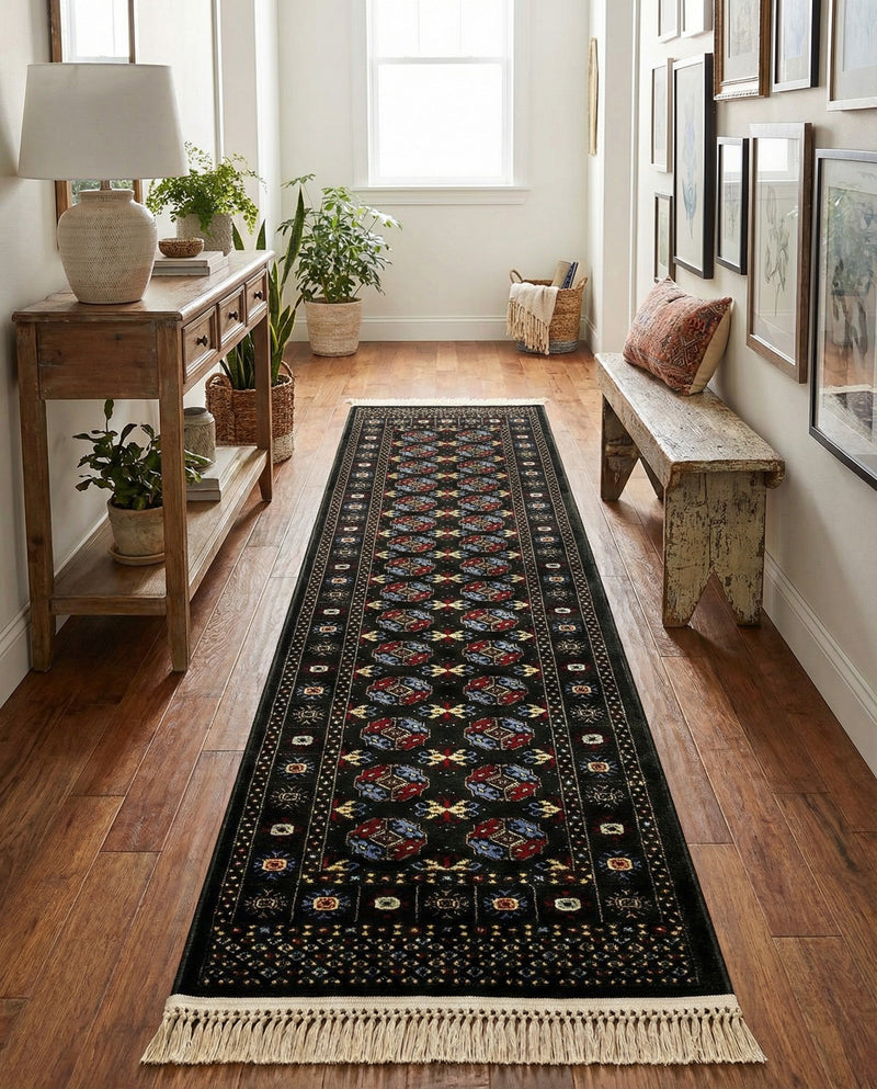 Samarkand Elegance Collection Area Rug -  Margilan (Dark Green) Runner Dark Green  lifestyle 62