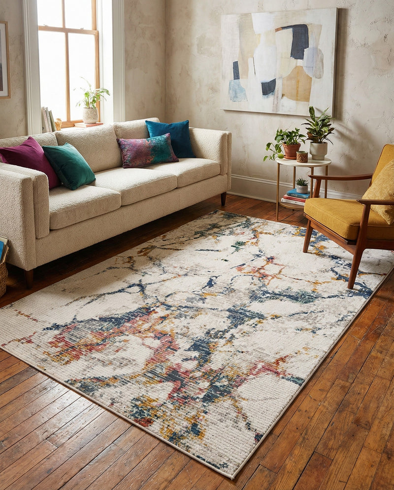 Jewel Oasis Collection Area Rug -  Opaline Rectangle White Navy  lifestyle 12