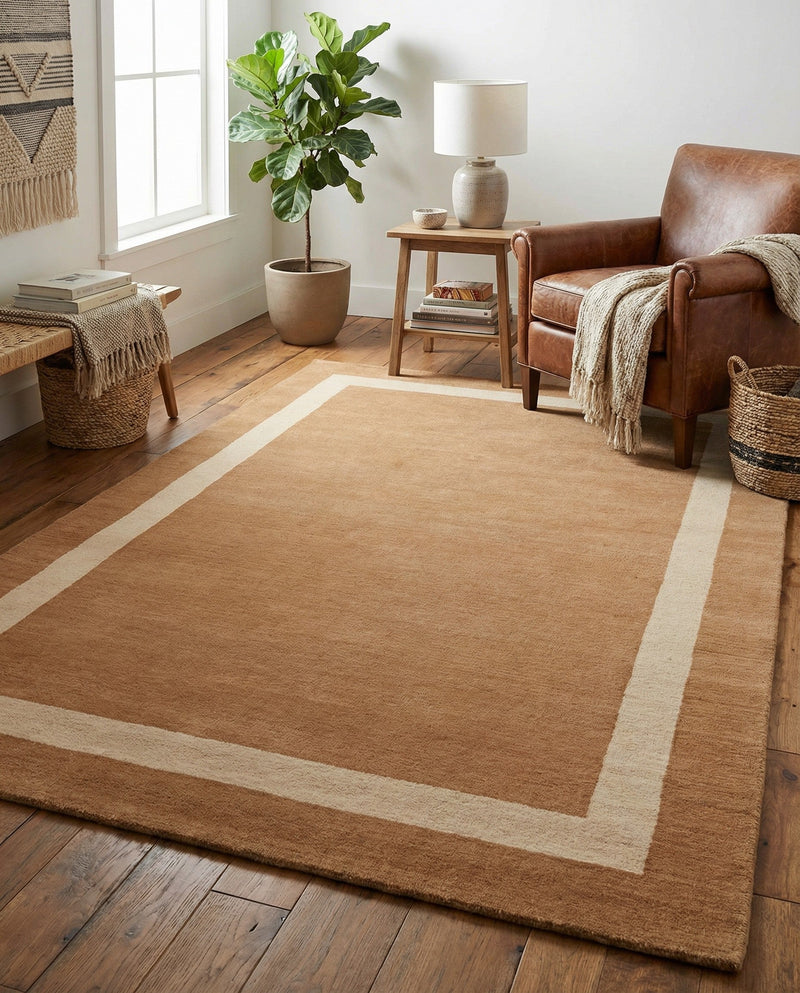Savannah Borders Wool Collection Area Rug - Chatham Rectangle Latte Brown  lifestyle 15