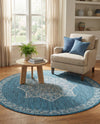 Patio Heritage Collection Area Rug -  Charleston (Teal) Round Teal  lifestyle 76
