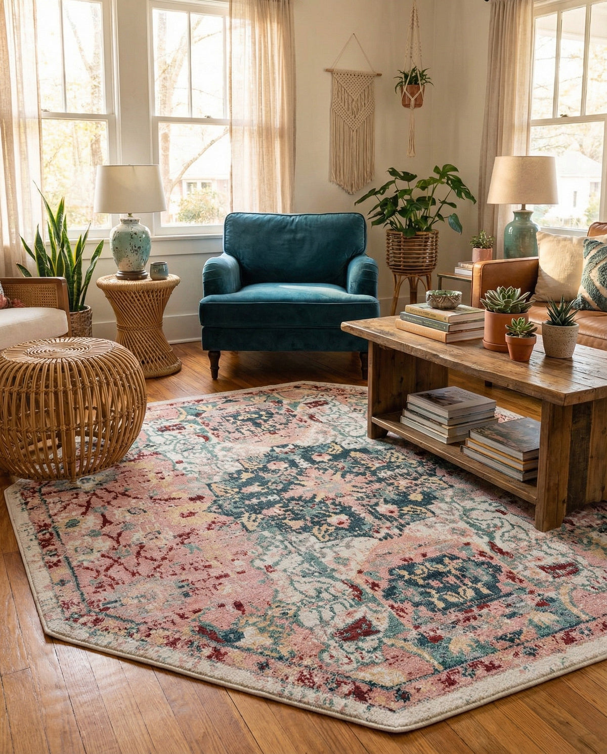 Savannah Elegance Collection Area Rug -  Azalea Octagon Pink  lifestyle 145