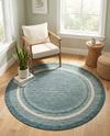 Terrace Fringe Collection Area Rug - Veranda (Teal) Round Teal  lifestyle 85