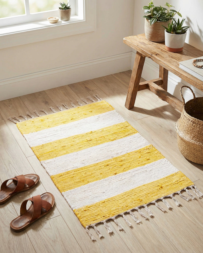 Tassel Trail Collection Area Rug - Pathway (Yellow and Ivory) Rectangle Yellow and Ivory  lifestyle 8